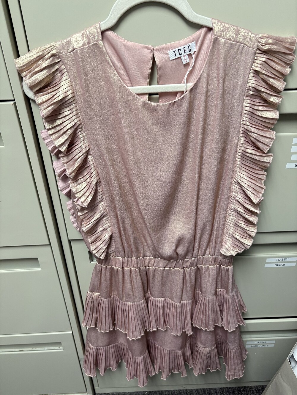 TCEC Shimmery Pink Ruffle Tiered Dress for Girls